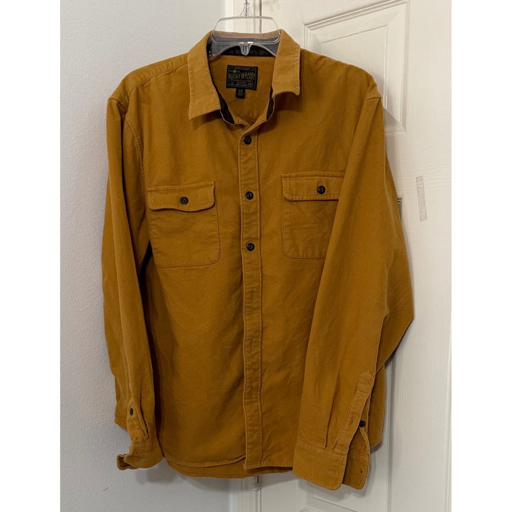 Lucky Brand Mens sz L/G Mustard Yellow Cotton Moleskin Button Down Shirt